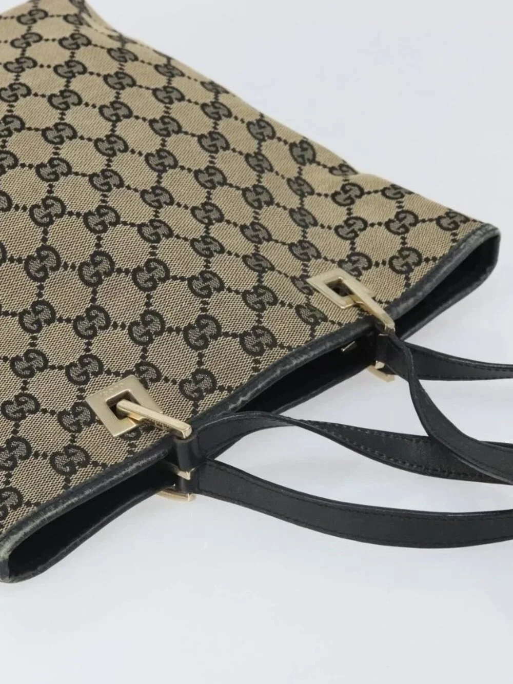 GUCCI GG Canvas Tote Bag Gold Navy 002 1099 2404 Auth ep13085
